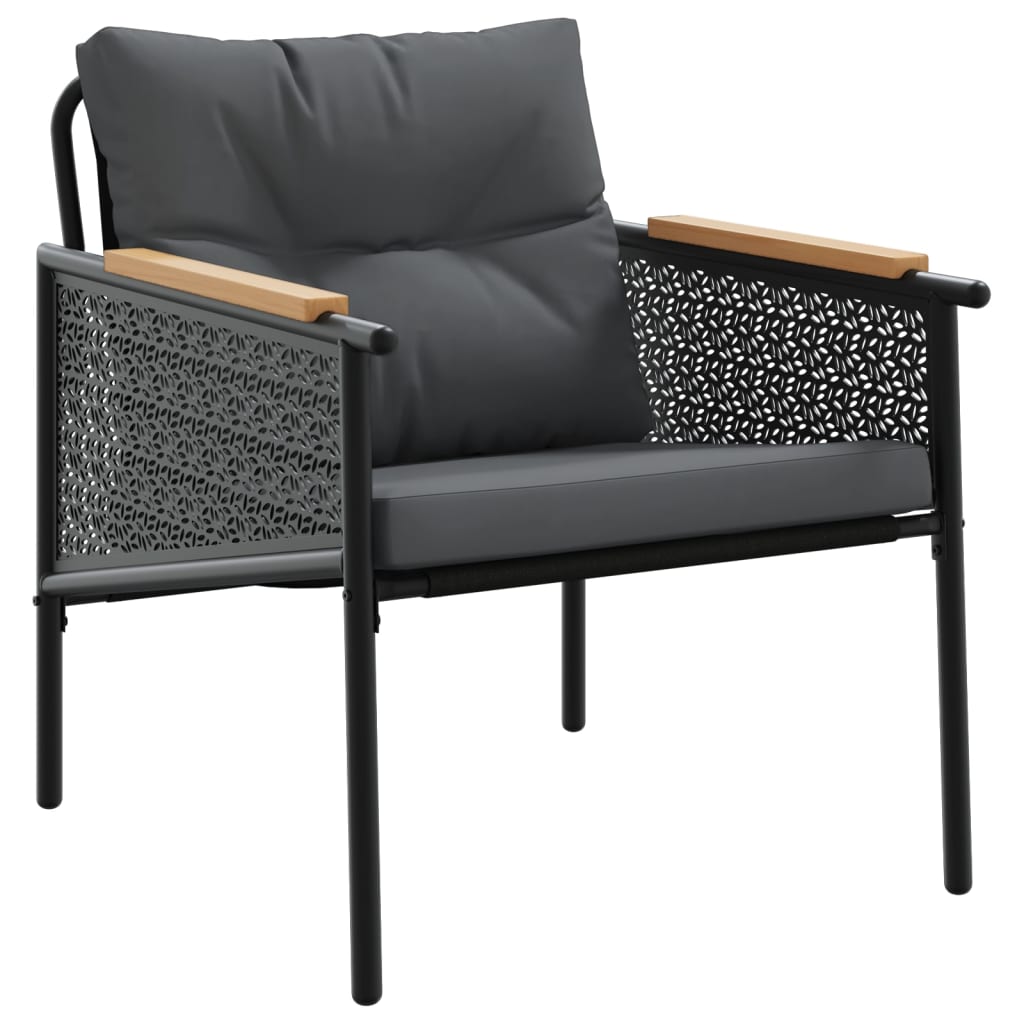 Ensemble de meubles de balcon avec coussins 3 pcs noir acier Salons de jardin vidaXL