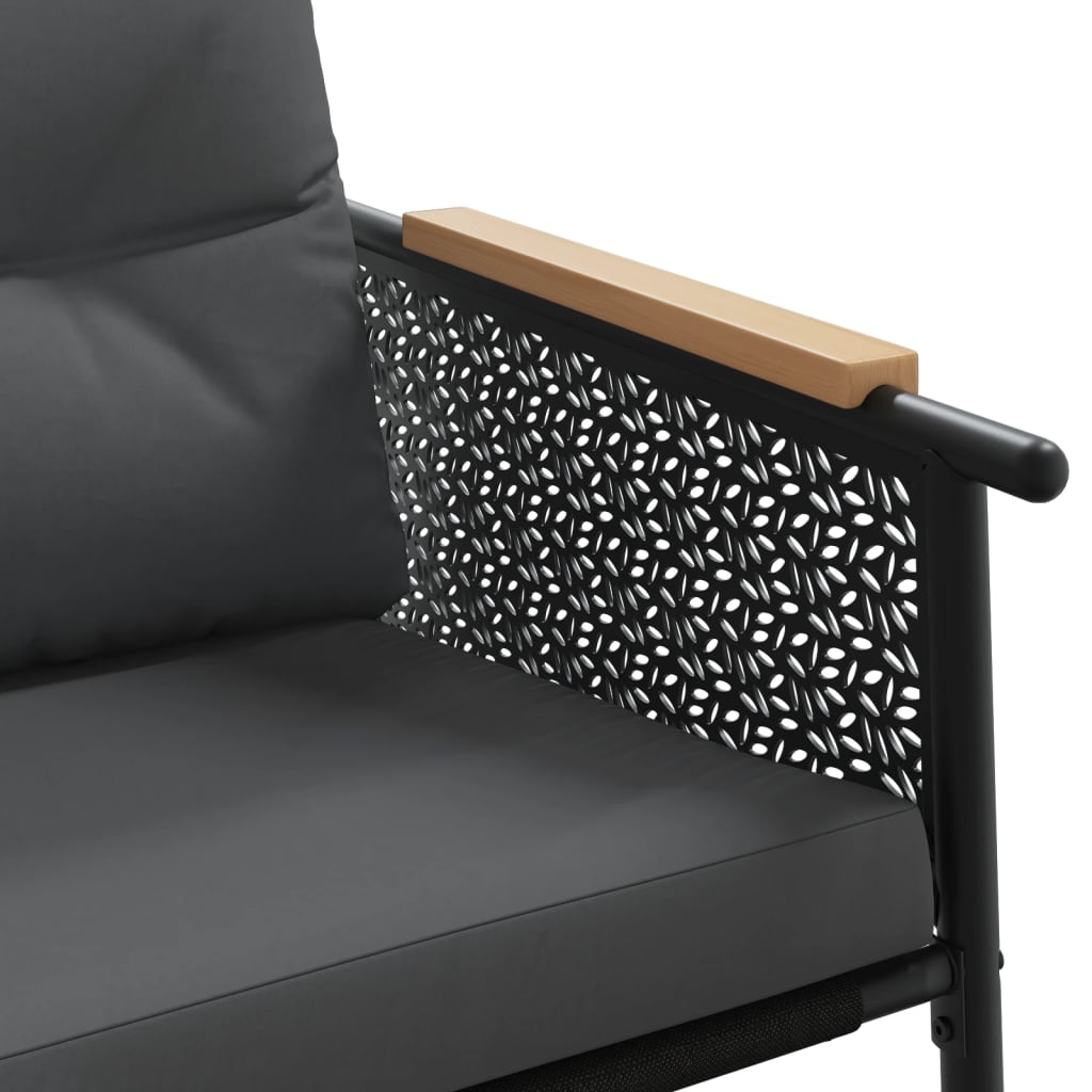 Ensemble de meubles de balcon avec coussins 3 pcs noir acier Salons de jardin vidaXL