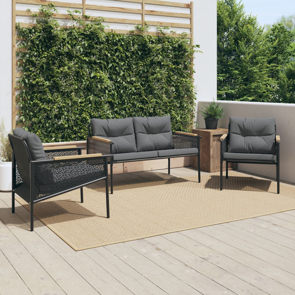 Ensemble de meubles de balcon avec coussins 3 pcs noir acier Salons de jardin vidaXL