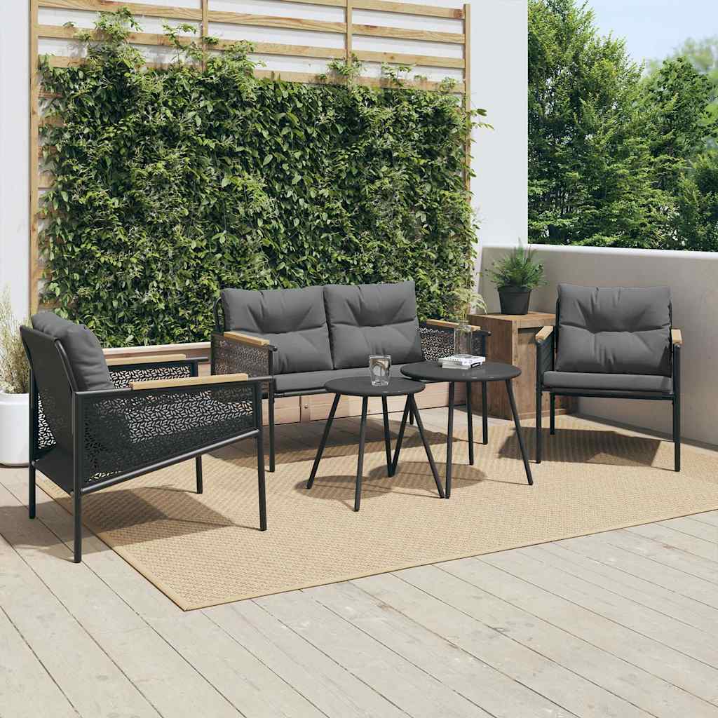 Ensemble de meubles de balcon avec coussins 5 pcs noir acier - XIOS
