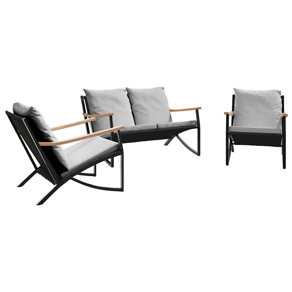 Ensemble de meubles de balcon avec coussins 3 pcs noir acier - XIOS