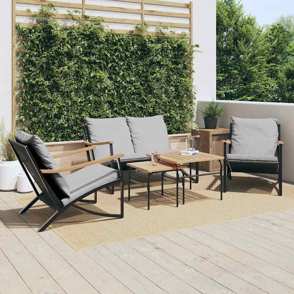 Ensemble de meubles de balcon avec coussins 5 pcs noir acier - XIOS