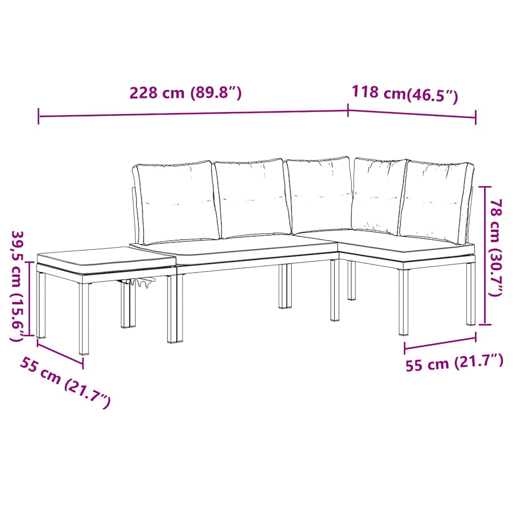 Ensemble de banc de jardin avec coussins 3 pcs noir - XIOS