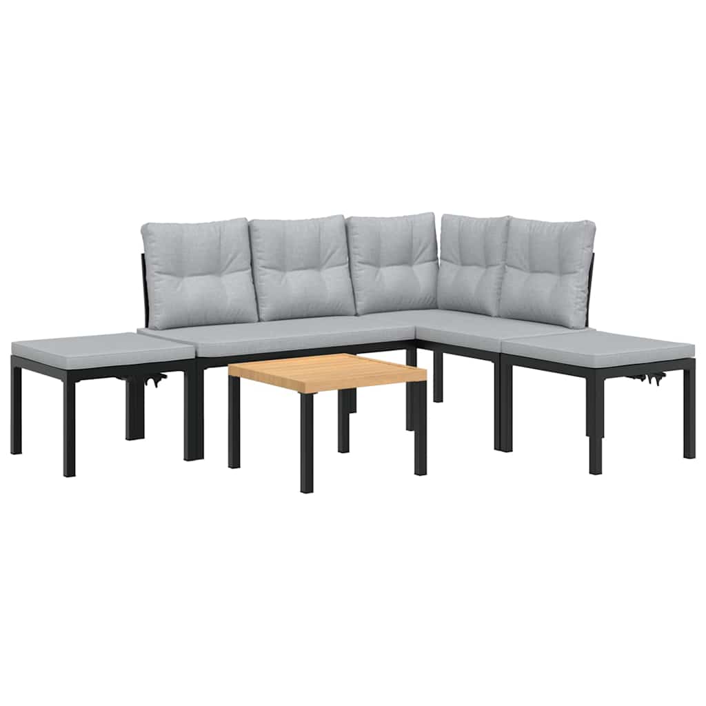 Salon de jardin avec coussins 5 pcs noir acier enduit de poudre - XIOS