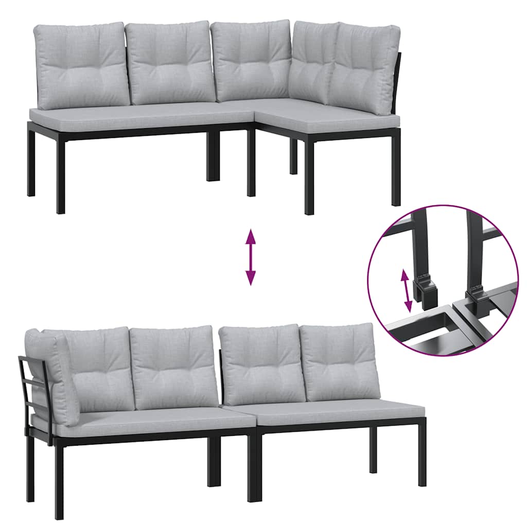 Salon de jardin avec coussins 5 pcs noir acier enduit de poudre - XIOS