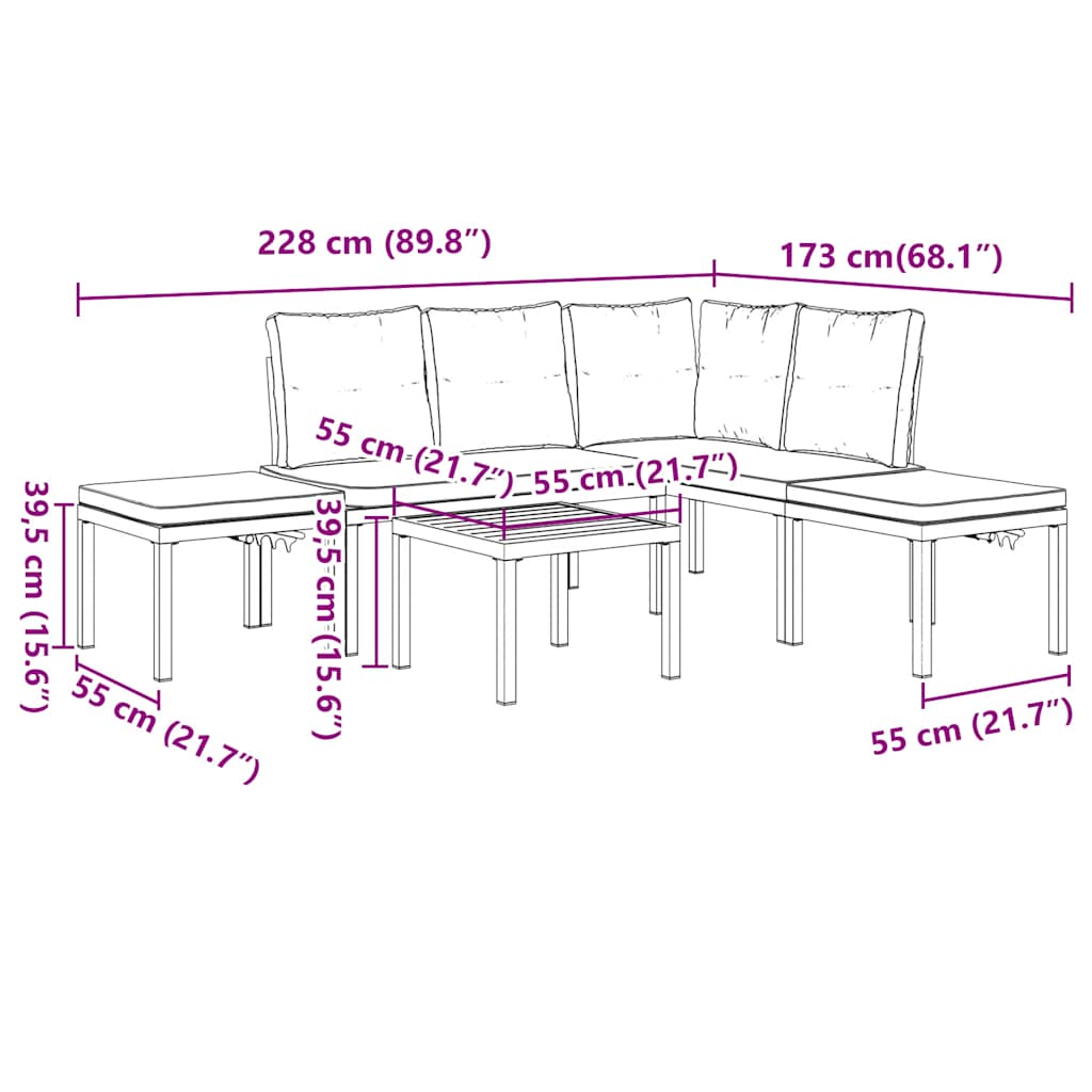 Salon de jardin avec coussins 5 pcs noir acier enduit de poudre - XIOS
