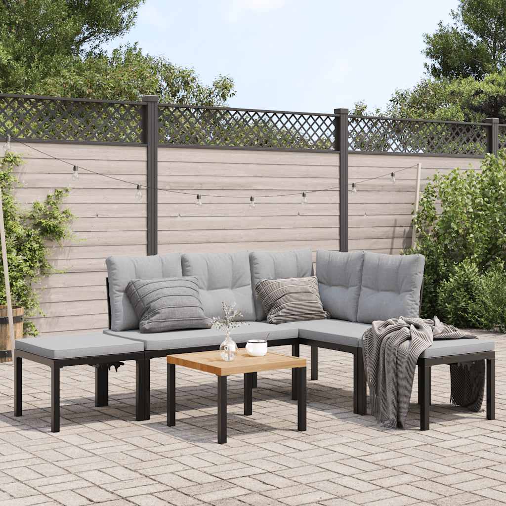 Salon de jardin avec coussins 5 pcs noir acier enduit de poudre - XIOS