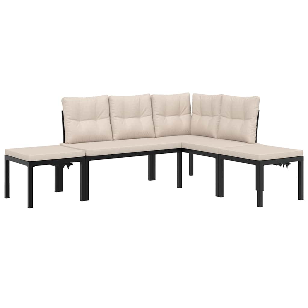 Salon de jardin avec coussins 4 pcs noir acier enduit de poudre - XIOS