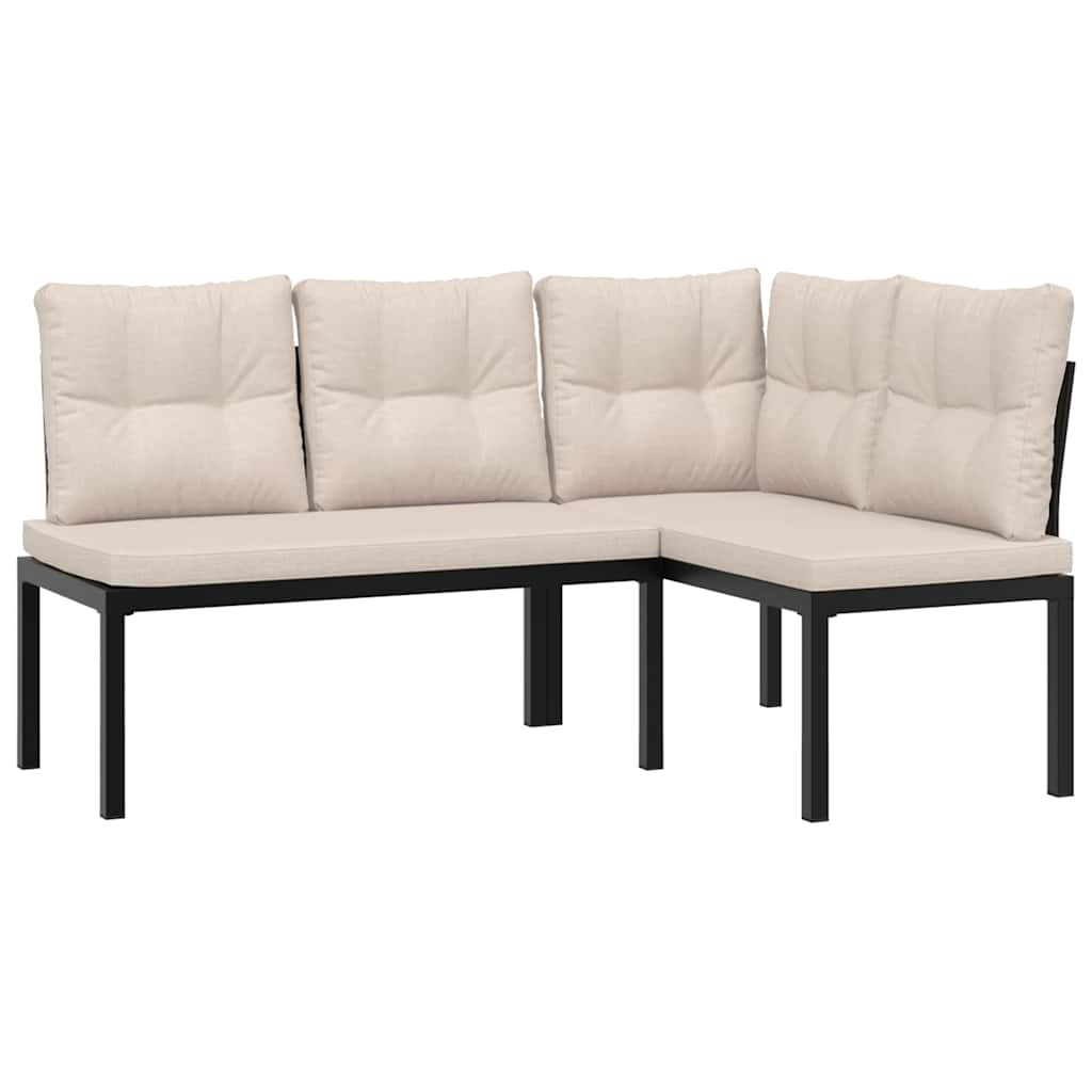 Salon de jardin avec coussins 4 pcs noir acier enduit de poudre - XIOS