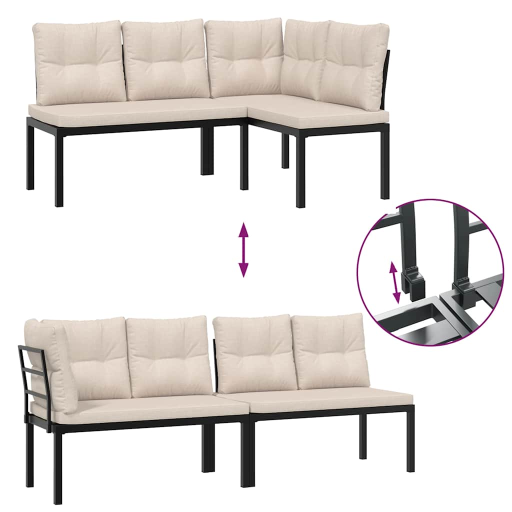 Salon de jardin avec coussins 4 pcs noir acier enduit de poudre - XIOS