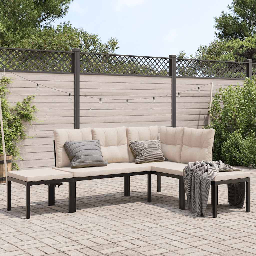 Salon de jardin avec coussins 4 pcs noir acier enduit de poudre - XIOS