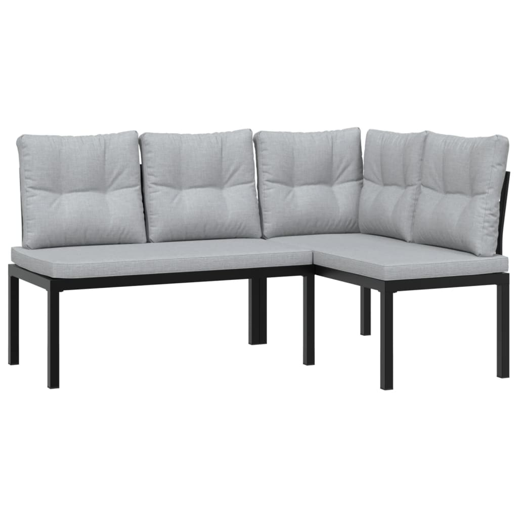 Salon de jardin avec coussins 4 pcs noir acier enduit de poudre - XIOS