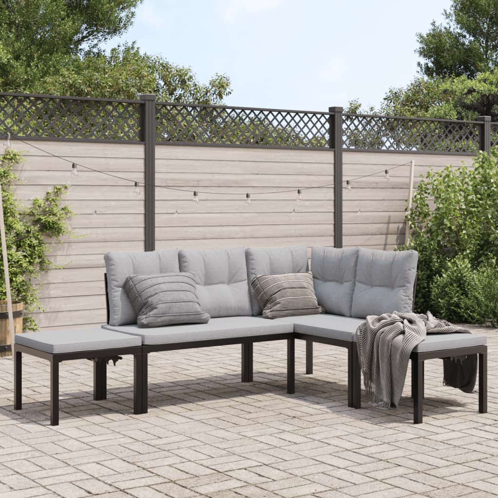 Salon de jardin avec coussins 4 pcs noir acier enduit de poudre - XIOS