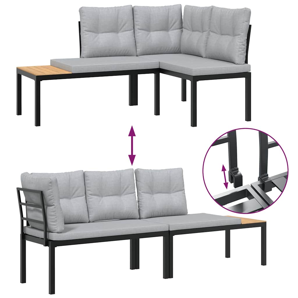 Salon de jardin avec coussins 4 pcs noir acier enduit de poudre Salons de jardin vidaXL