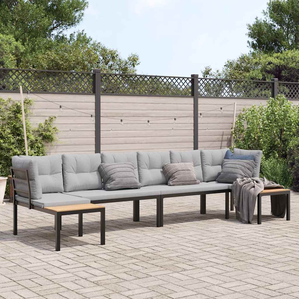 Salon de jardin avec coussins 4 pcs noir acier enduit de poudre Salons de jardin vidaXL