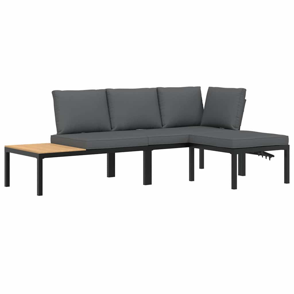 Salon de jardin 3 pcs avec coussins noir aluminium - XIOS