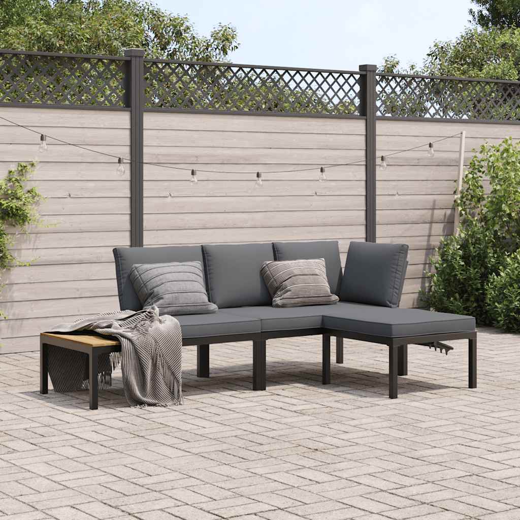 Salon de jardin 3 pcs avec coussins noir aluminium - XIOS