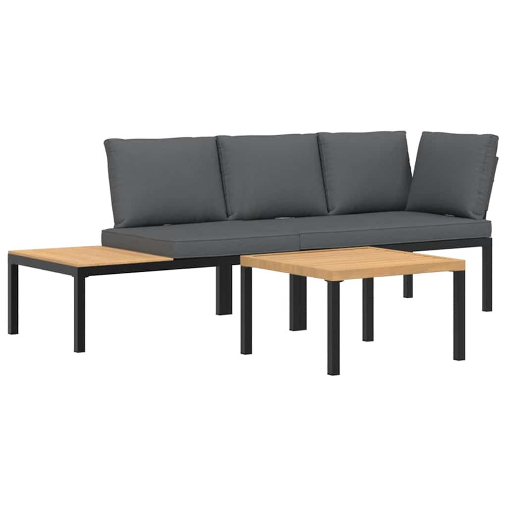 Salon de jardin 3 pcs avec coussins noir aluminium - XIOS