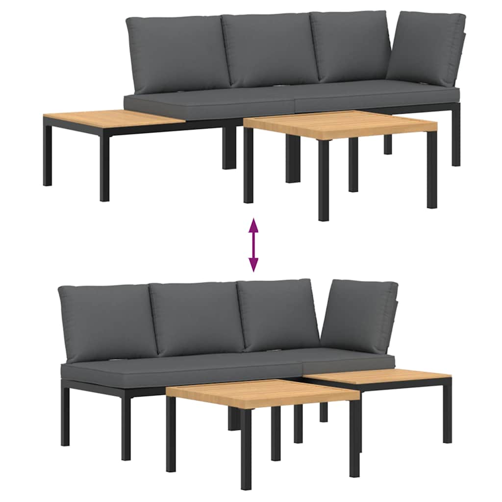 Salon de jardin 3 pcs avec coussins noir aluminium - XIOS