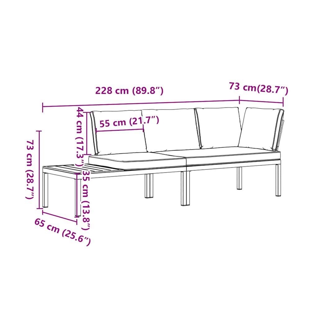 Salon de jardin 2 pcs avec coussins noir aluminium - XIOS