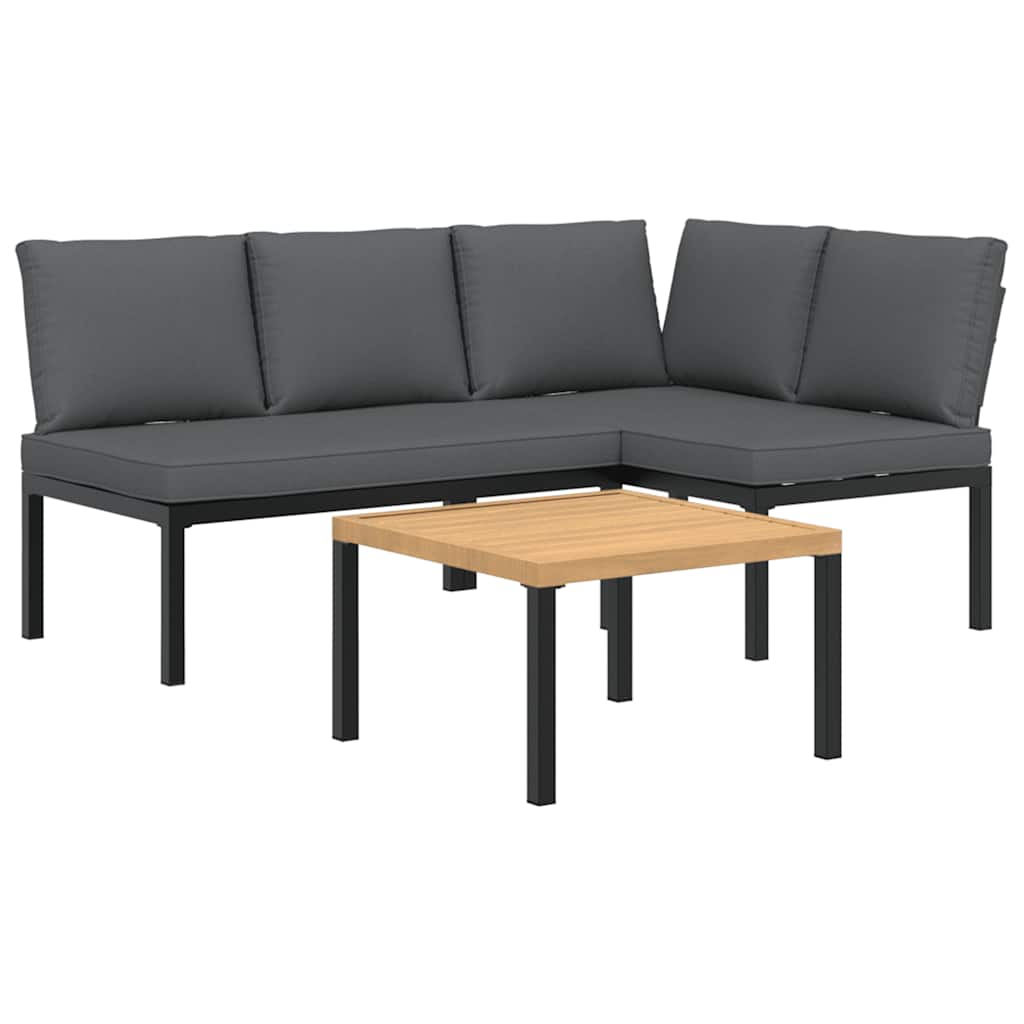 Salon de jardin 3 pcs avec coussins noir aluminium - XIOS