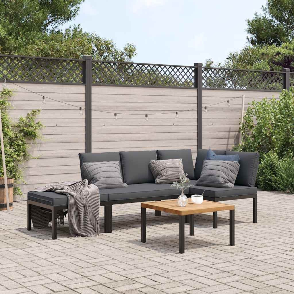 Salon de jardin 4 pcs avec coussins noir aluminium - XIOS