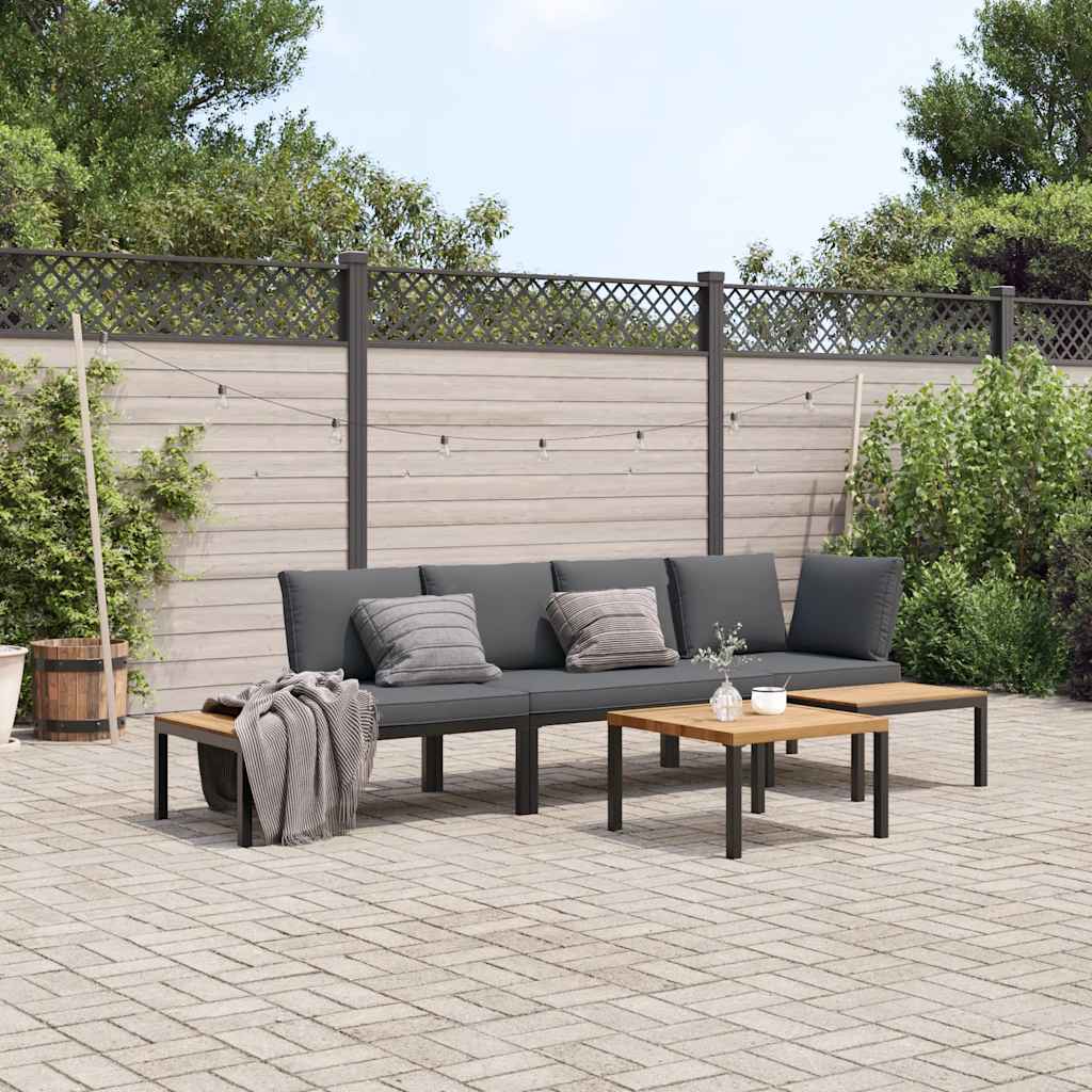 Salon de jardin 4 pcs avec coussins noir aluminium - XIOS