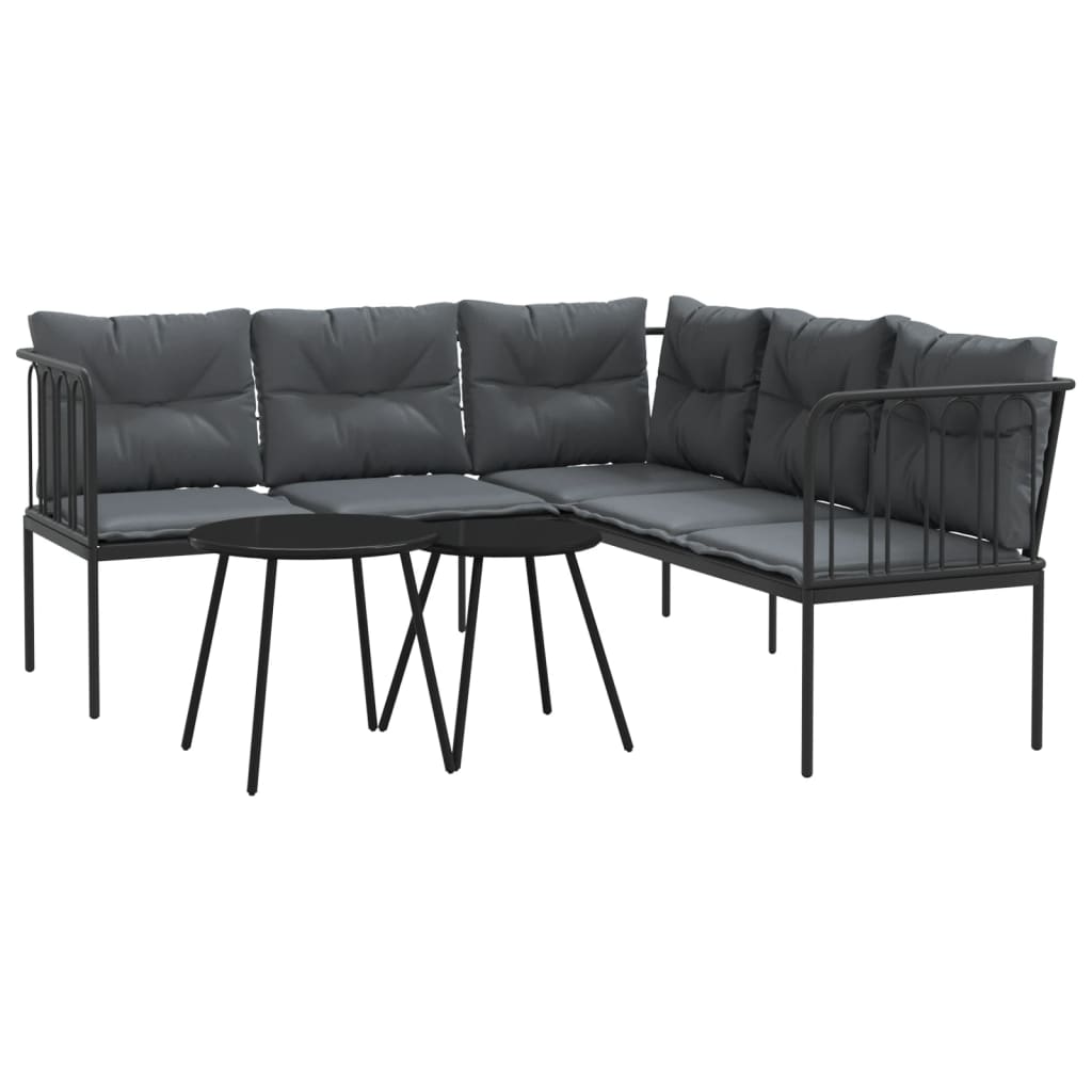 Ensemble de canapés de jardin et coussins noir acier textilène - XIOS