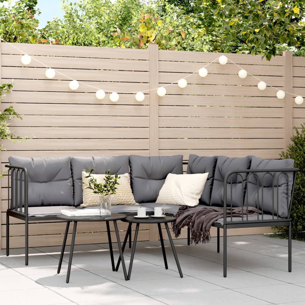 Ensemble de canapés de jardin et coussins noir acier textilène - XIOS