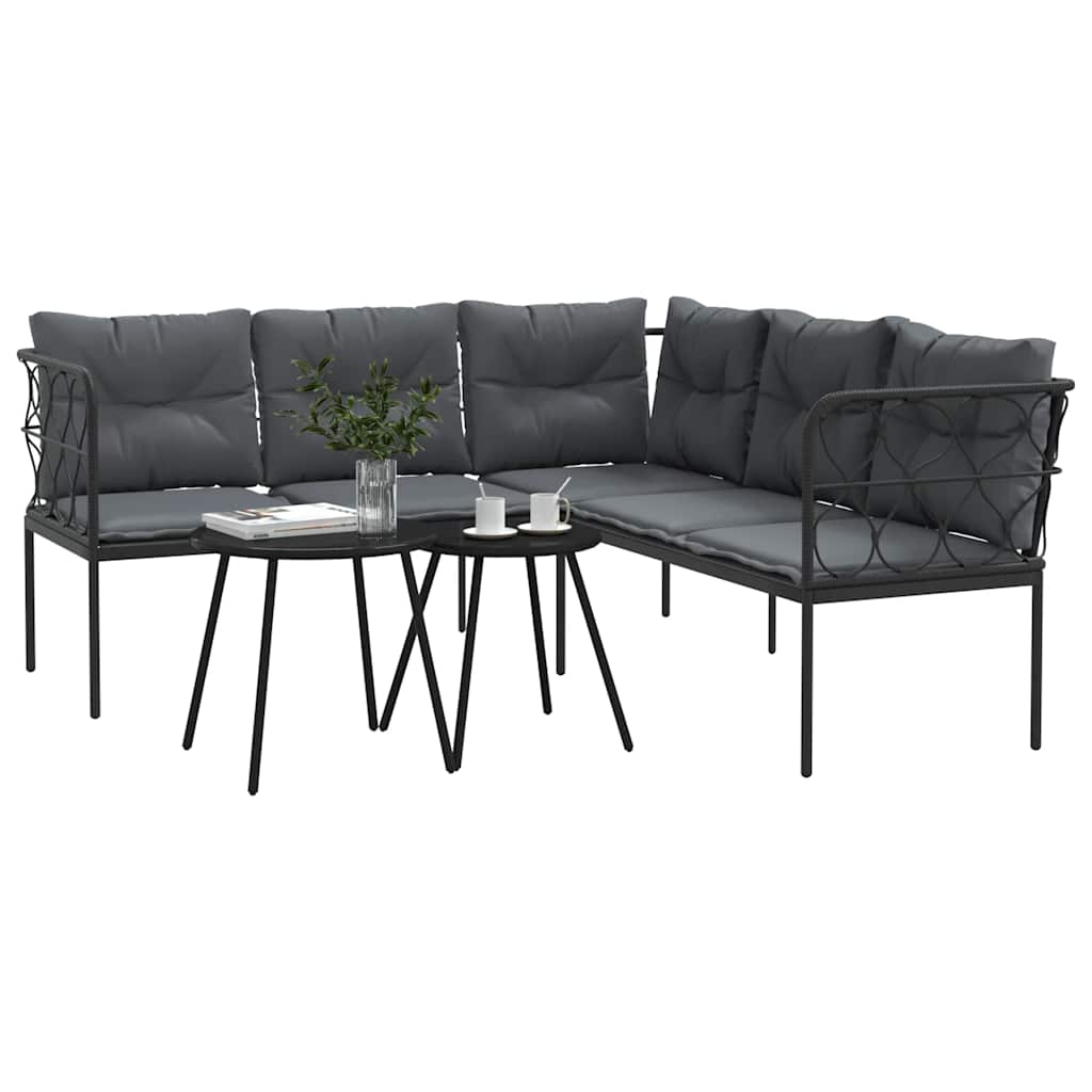 Ensemble de canapés de jardin et coussins noir acier textilène - XIOS
