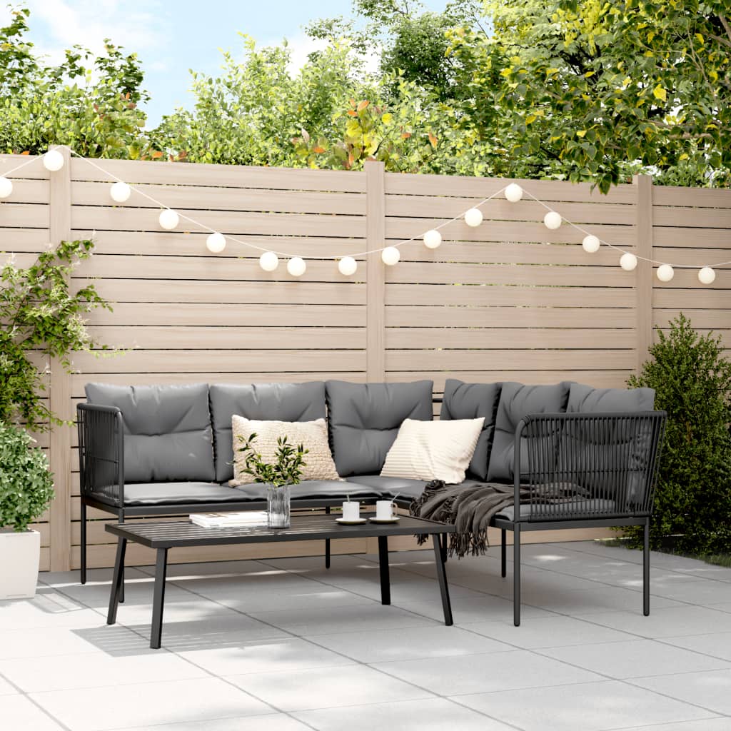 Ensemble de canapés de jardin et coussins noir acier textilène - XIOS