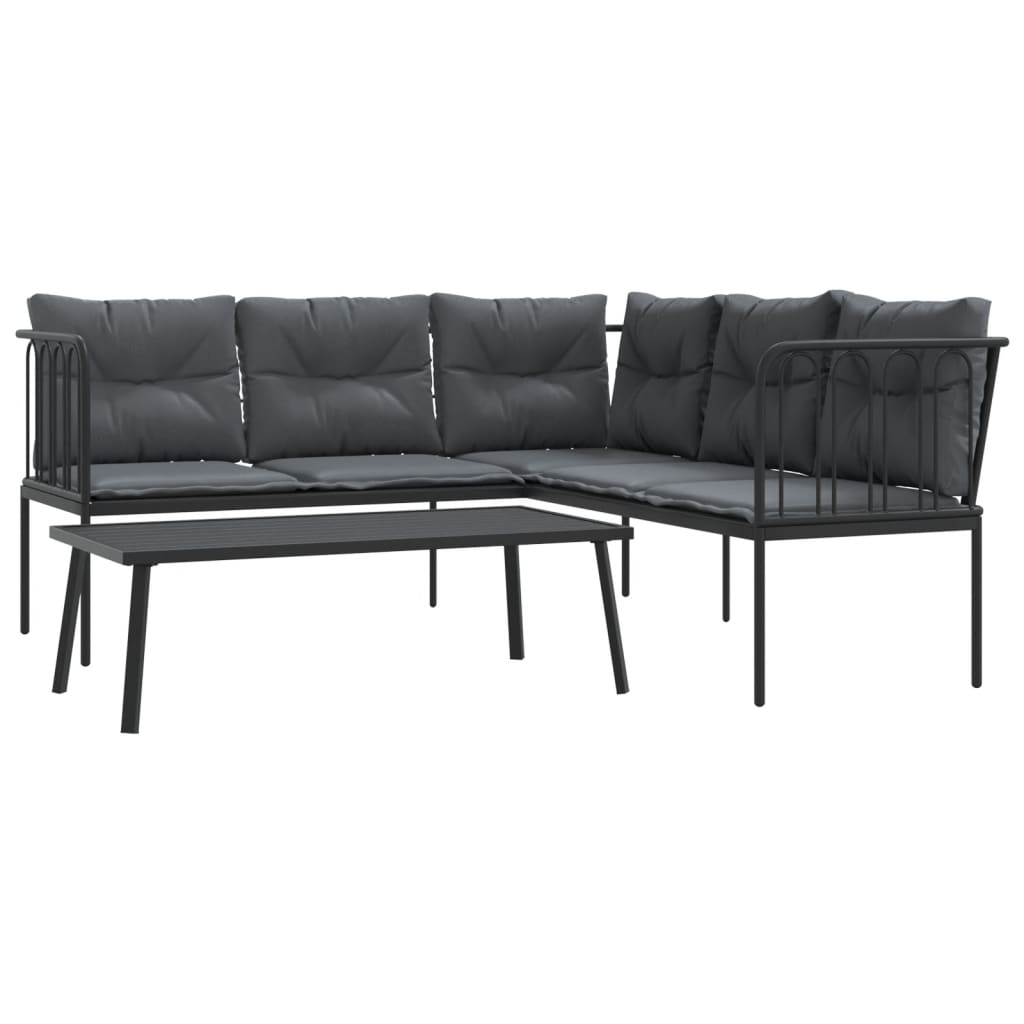Ensemble de canapés de jardin et coussins noir acier textilène - XIOS