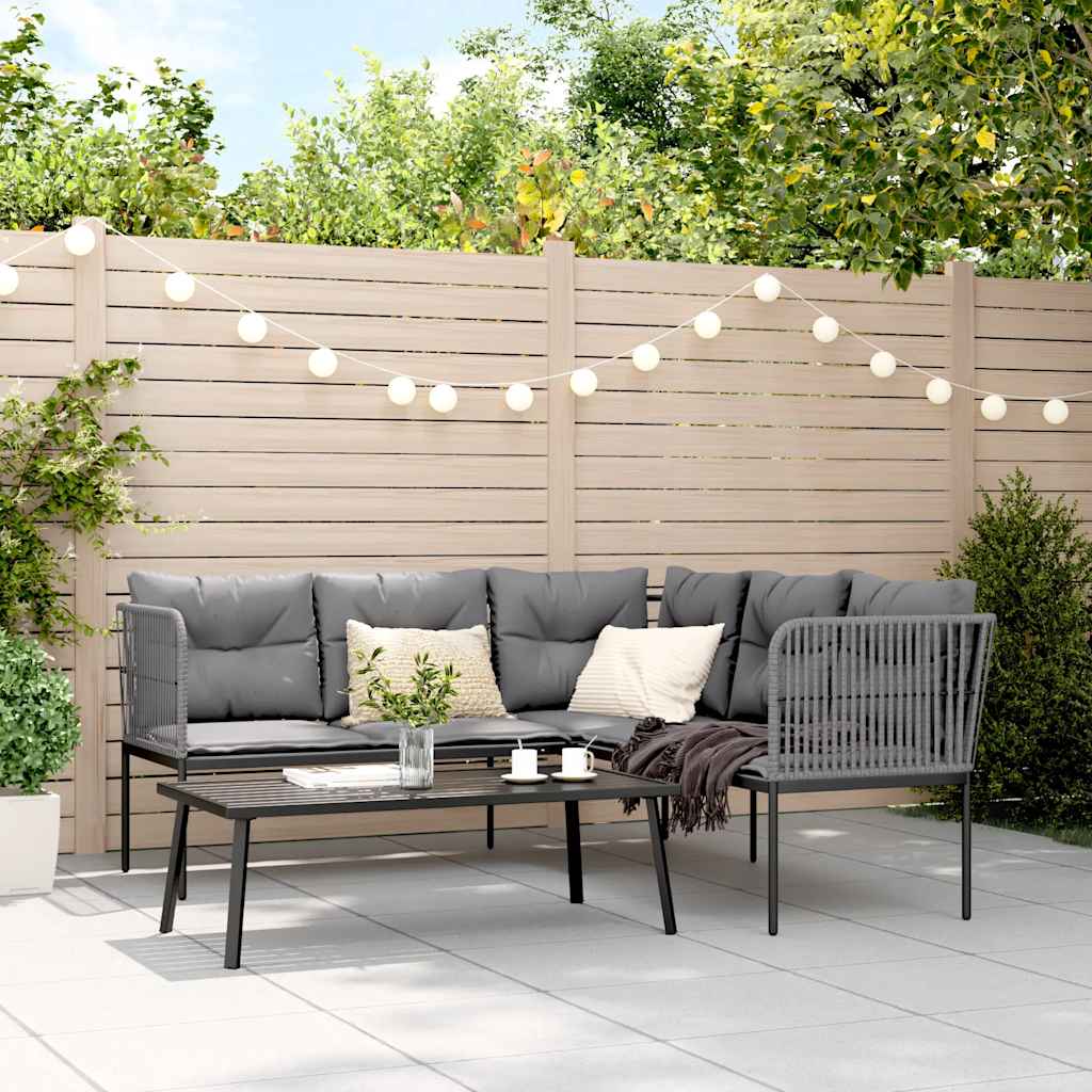Ensemble de canapés de jardin et coussins noir acier textilène - XIOS