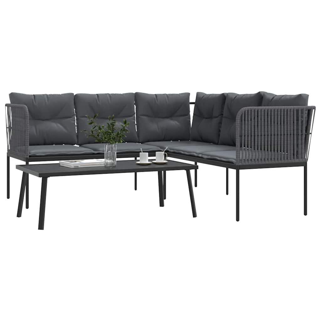 Ensemble de canapés de jardin et coussins noir acier textilène - XIOS
