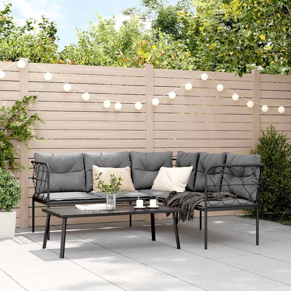 Ensemble de canapés de jardin et coussins noir acier textilène - XIOS