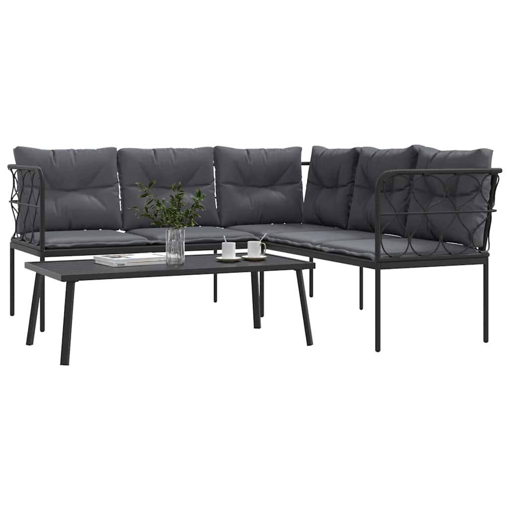 Ensemble de canapés de jardin et coussins noir acier textilène - XIOS