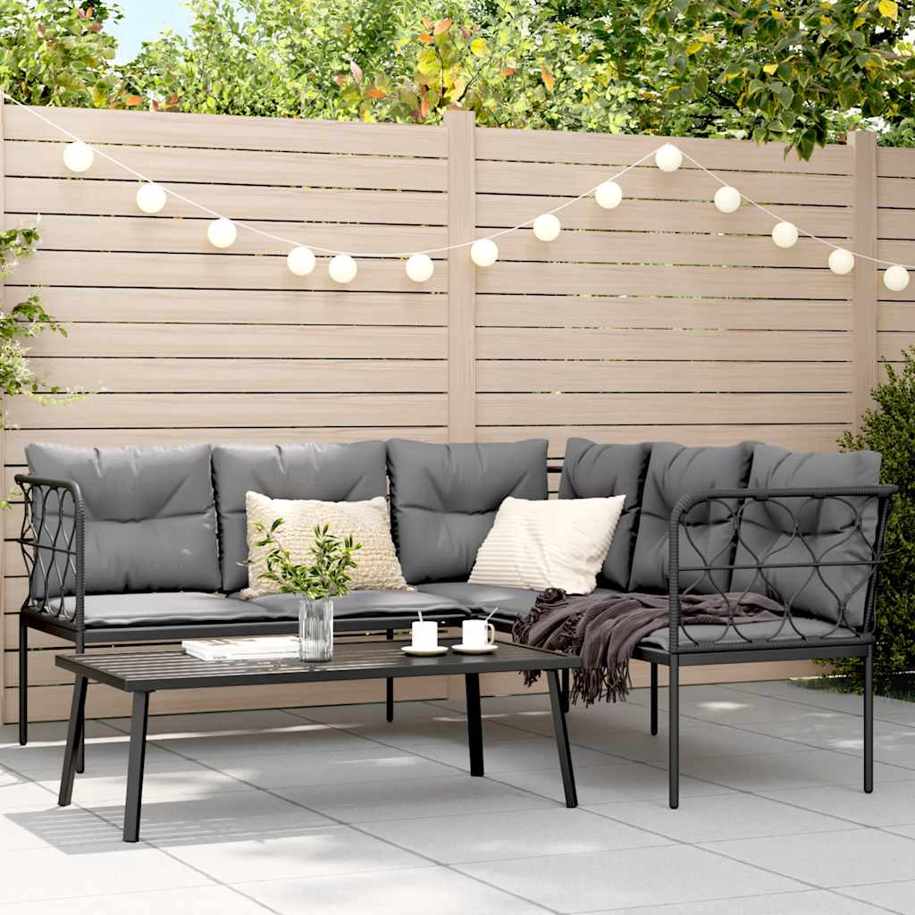 Ensemble de canapés de jardin et coussins noir acier textilène - XIOS