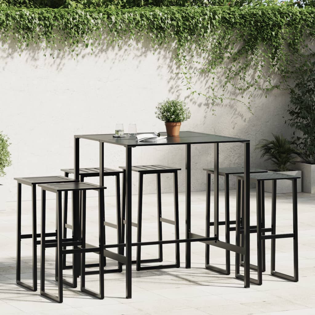 Ensemble de bar de jardin 7 pcs noir acier enduit de poudre - XIOS