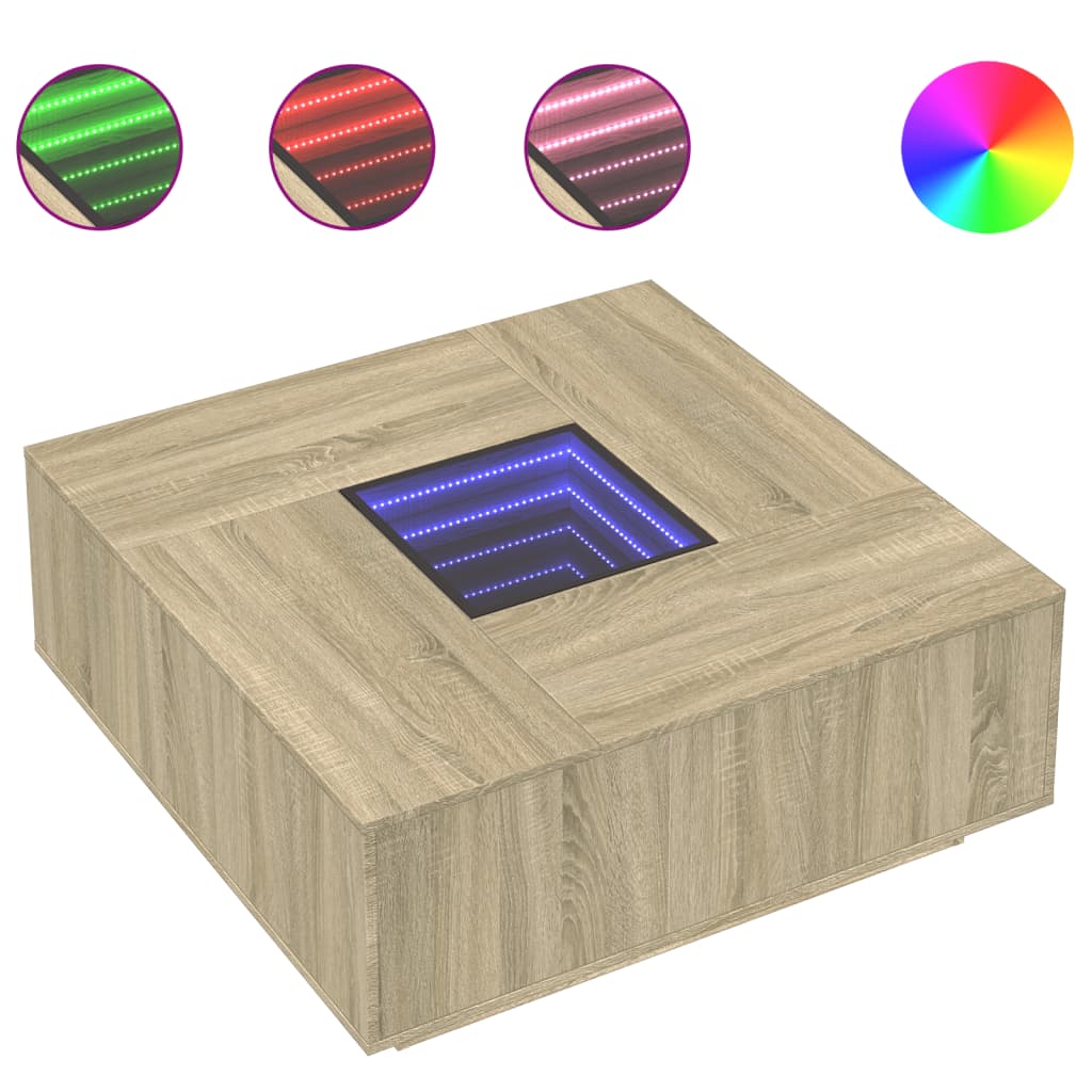 Table basse avec LED infini chêne sonoma 100x100x40 cm - XIOS