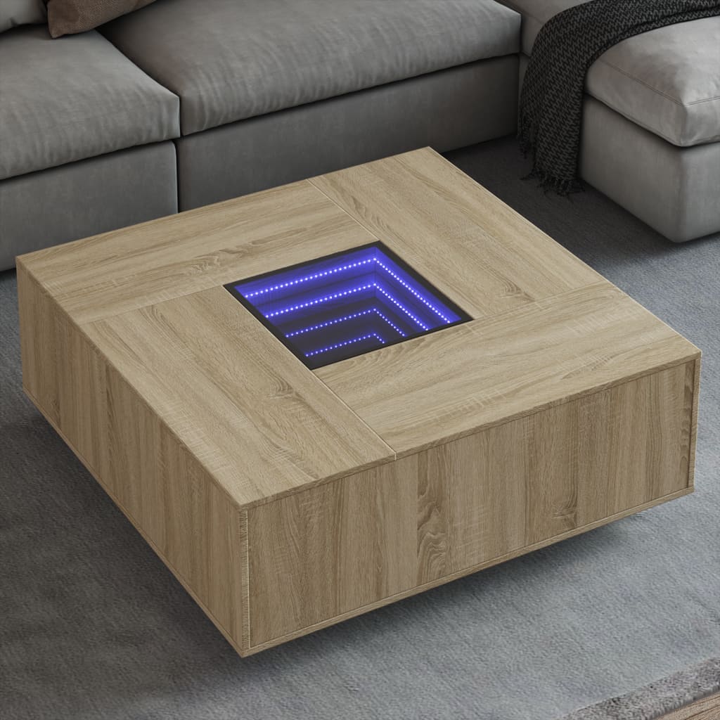 Table basse avec LED infini chêne sonoma 100x100x40 cm - XIOS
