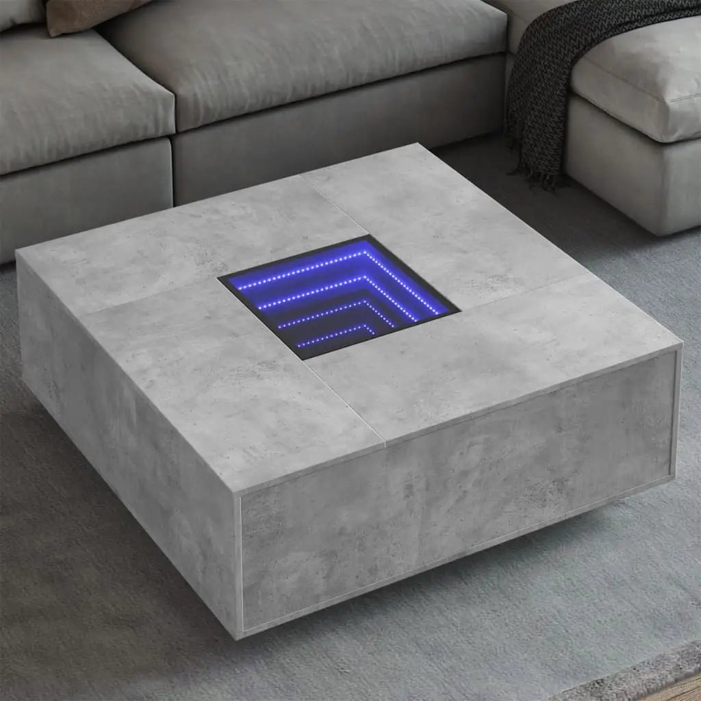 Table basse avec LED infini gris béton 100x100x40 cm - XIOS