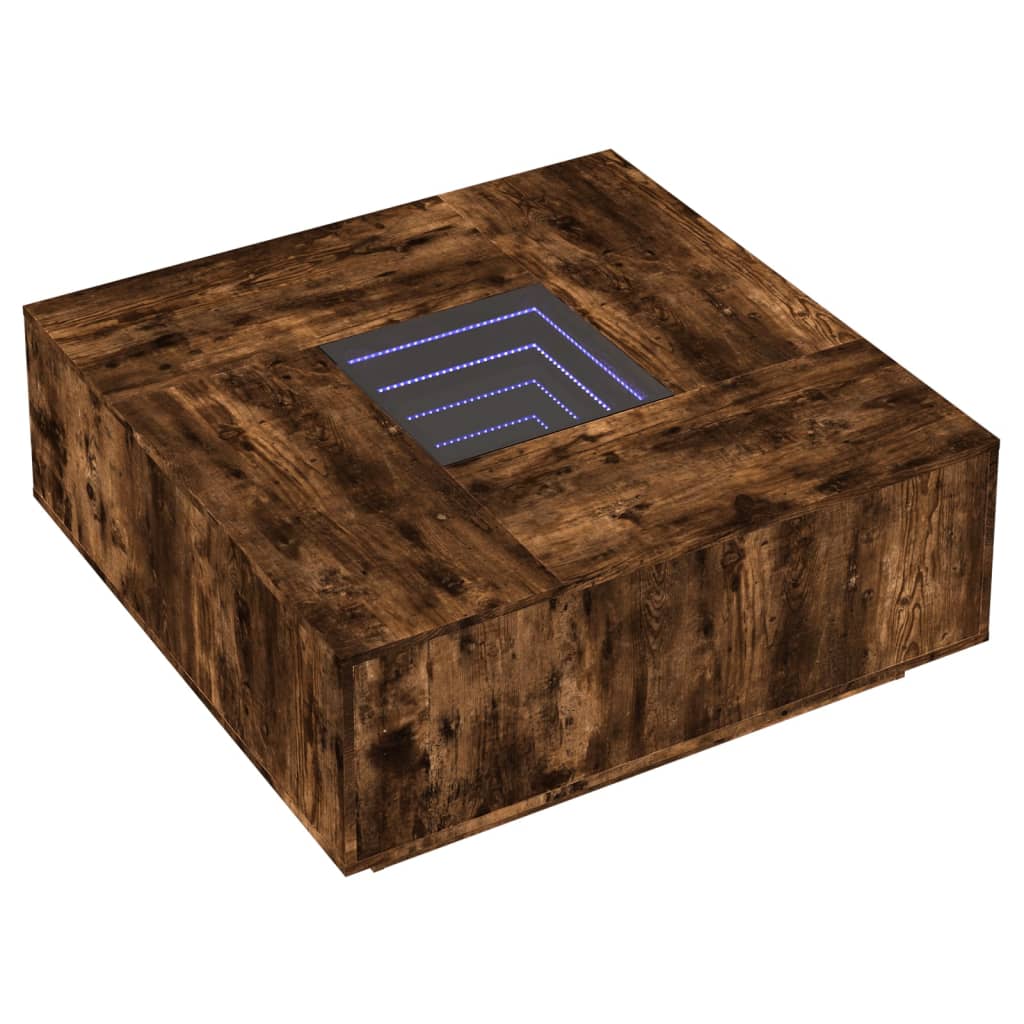 Table basse avec LED infini chêne fumé 100x100x40 cm - XIOS