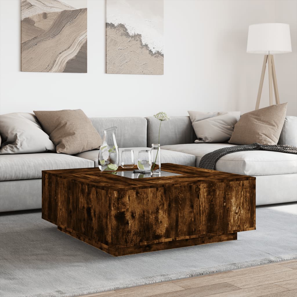 Table basse avec LED infini chêne fumé 100x100x40 cm - XIOS