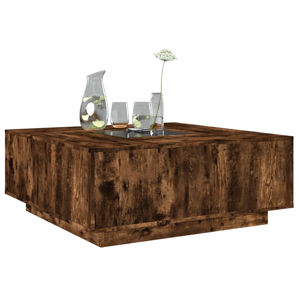 Table basse avec LED infini chêne fumé 100x100x40 cm - XIOS