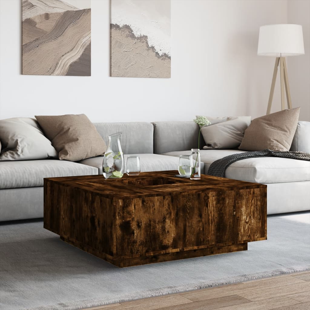 Table basse chêne fumé 100x100x40 cm bois d'ingénierie - XIOS