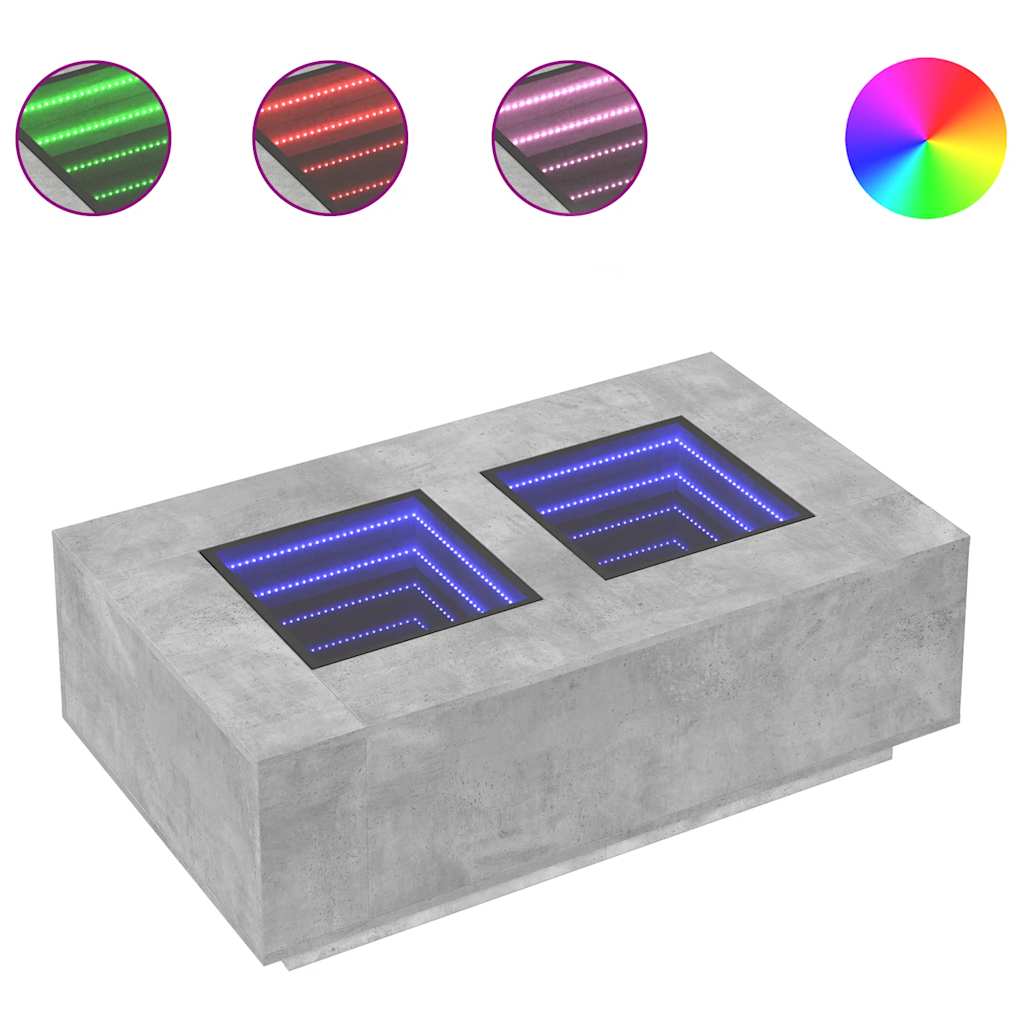 Table basse avec LED infini gris béton 116x69x40 cm - XIOS