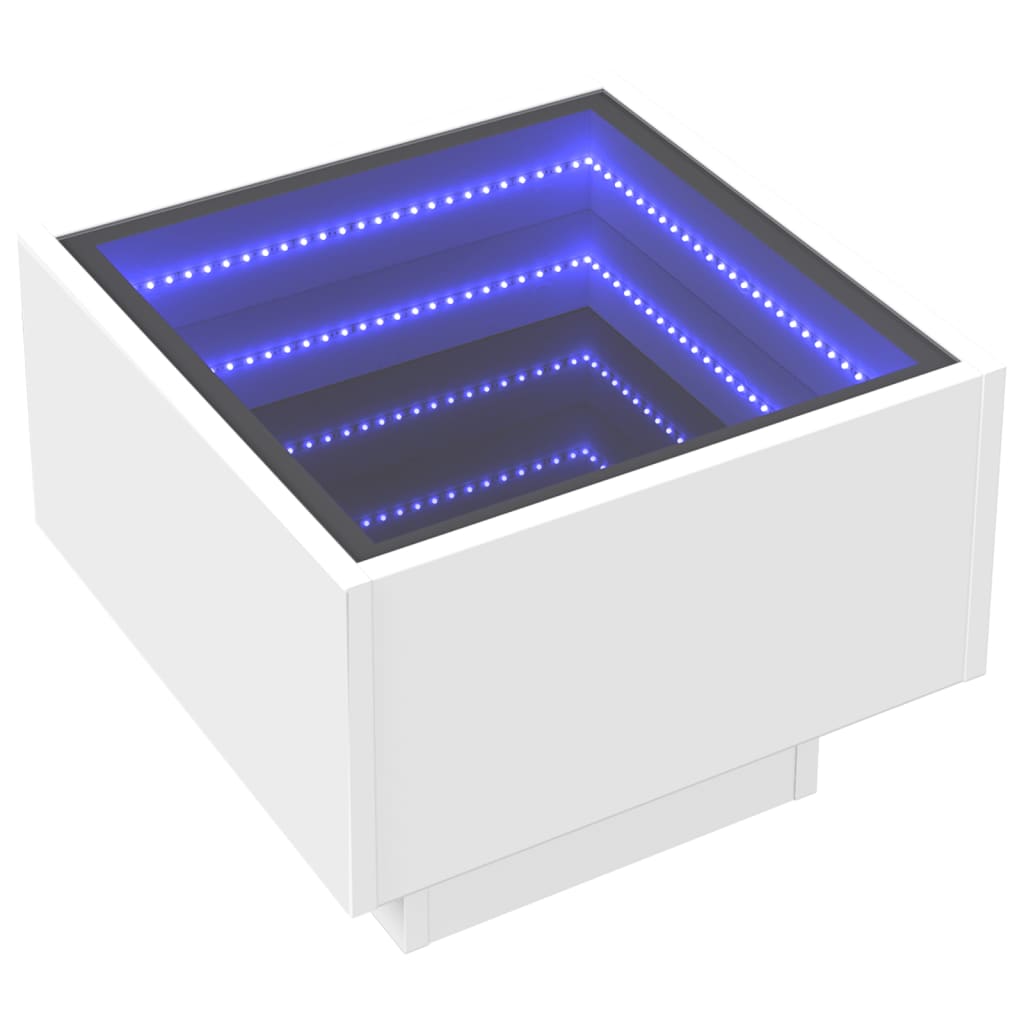 Table de chevet avec LED infini blanc 40x40x30 cm - XIOS