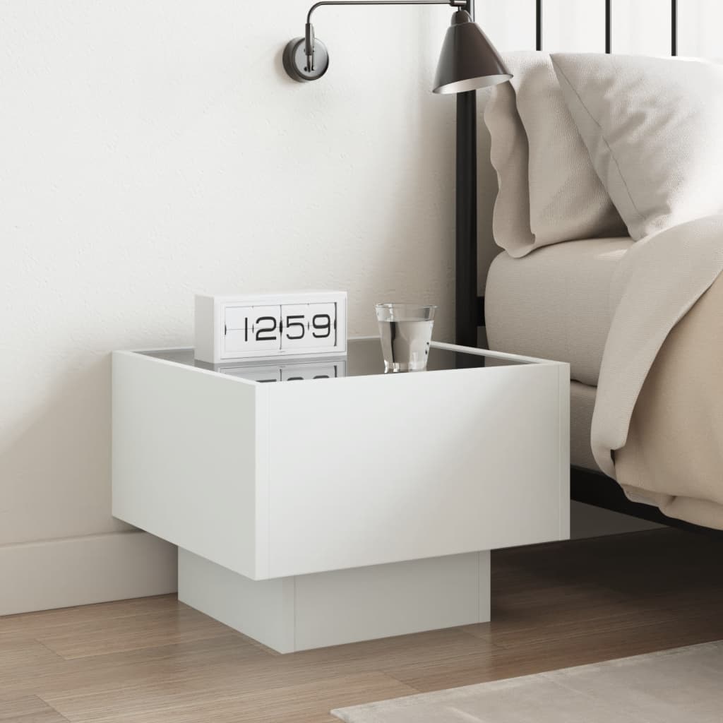 Table de chevet avec LED infini blanc 40x40x30 cm - XIOS