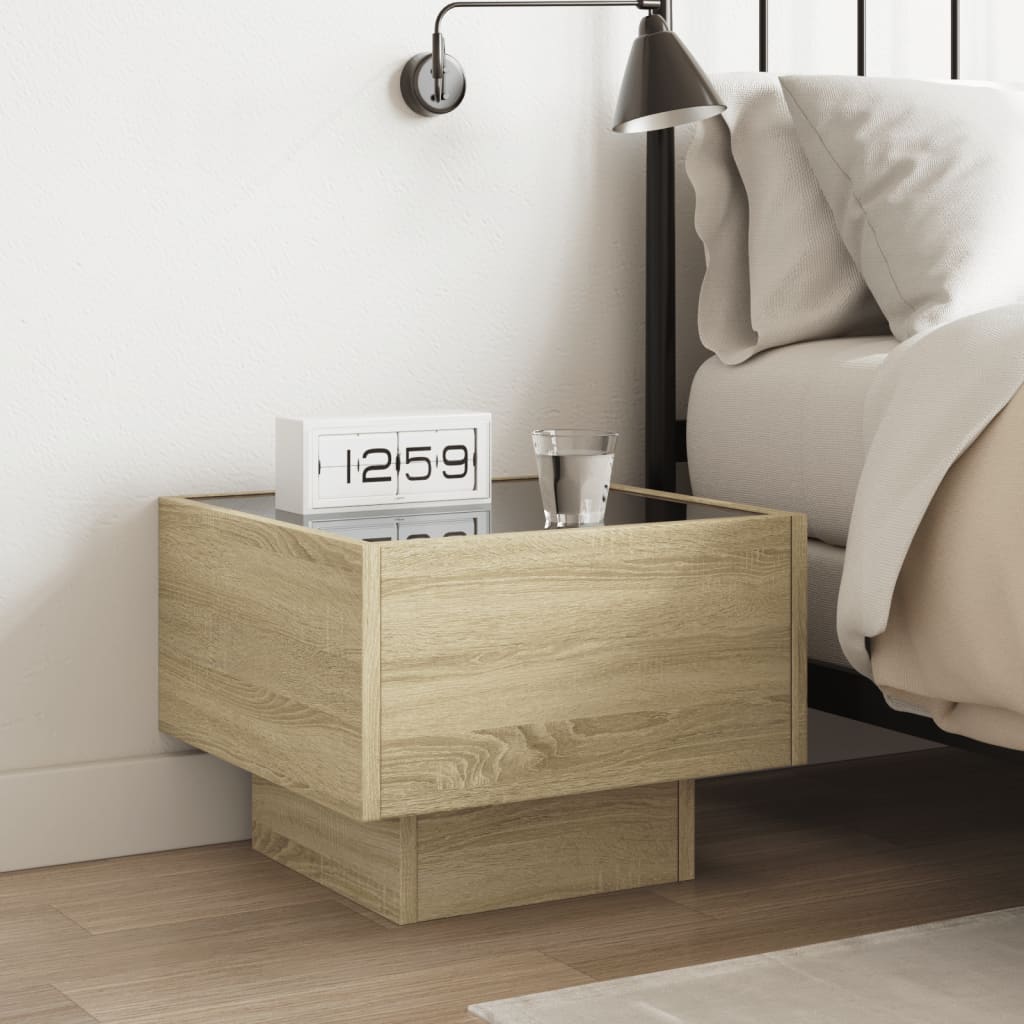 Table de chevet avec LED infini chêne sonoma 40x40x30 cm - XIOS