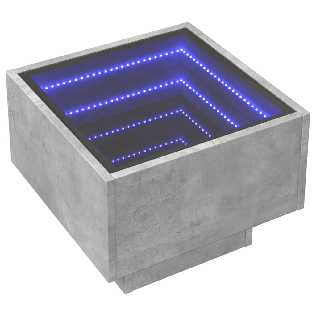 Table de chevet avec LED infini gris béton 40x40x30 cm - XIOS